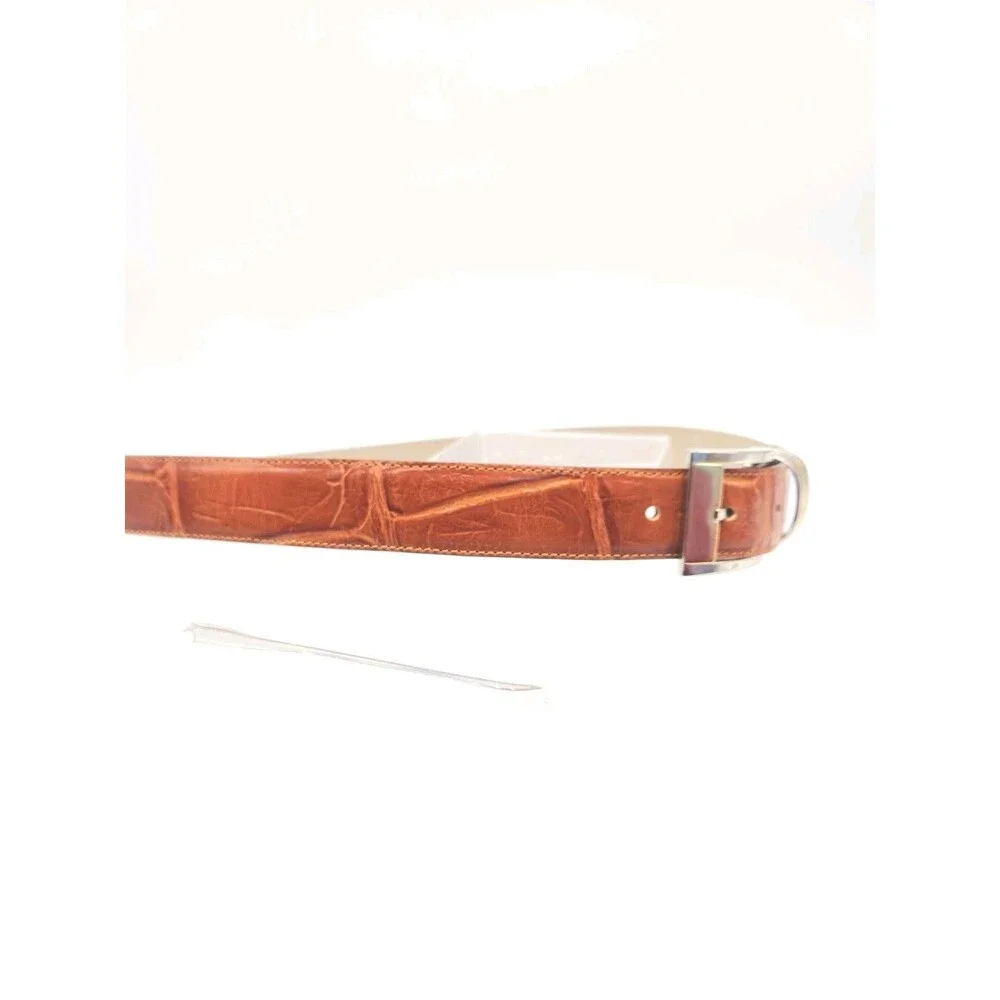 Avanti Size 42 Leather Dress Belt Tan Cognac Croc Embossed Made In Italy